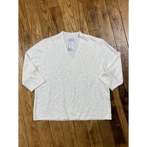 Vintage Designers Petite Originals Knit Top Floral Textured X-Large‎ Ivory